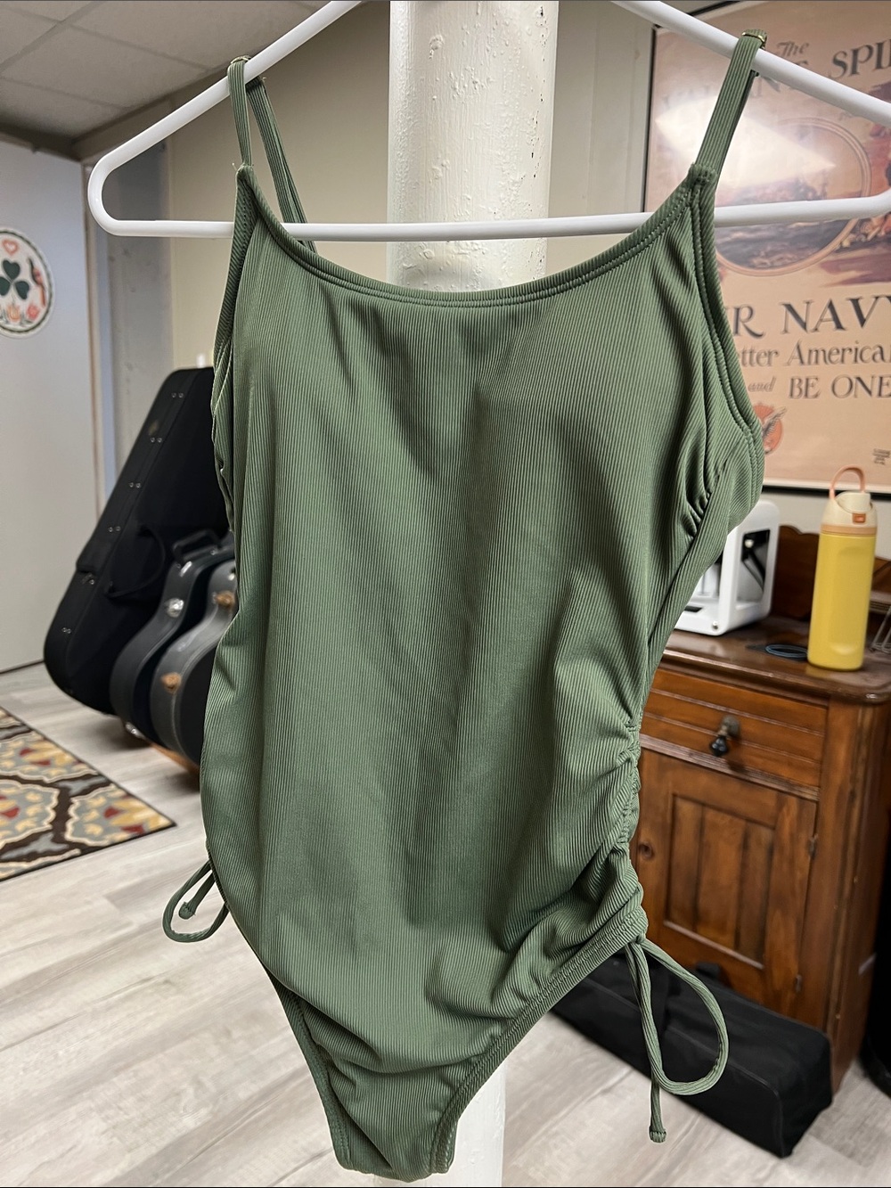 Shade & Shore Olive Ribbed Side-Tie Bathing Suit XS